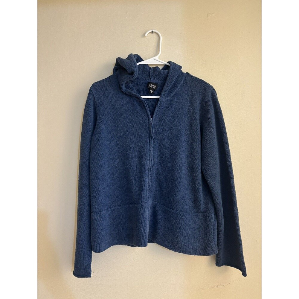 Eileen Fisher VTG Slub Sweater Full Zip Hoodie Coastal Beach Minimalist Sz M